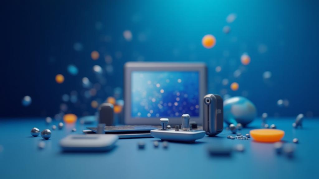 Hero image showing a selection of high-tech design gadgets and software icons.
